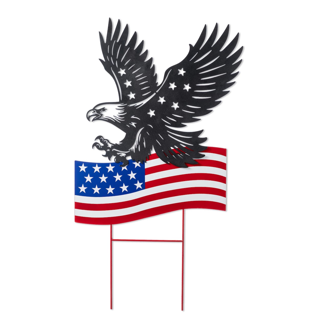 Glitzhome® 29.75" Patriotic Americana Metal Eagle Silhouette with Flag Garden Yard Stake